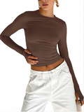 Women's Long Sleeve U Neck Crop Top
