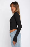 Women's Long Sleeve U Neck Crop Top